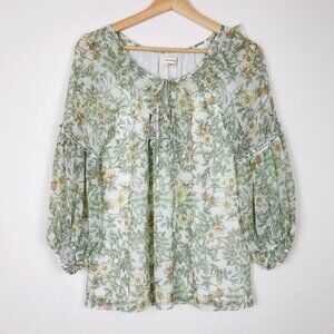 Max Studio Green Floral Balloon Sleeve Top Size X-Small